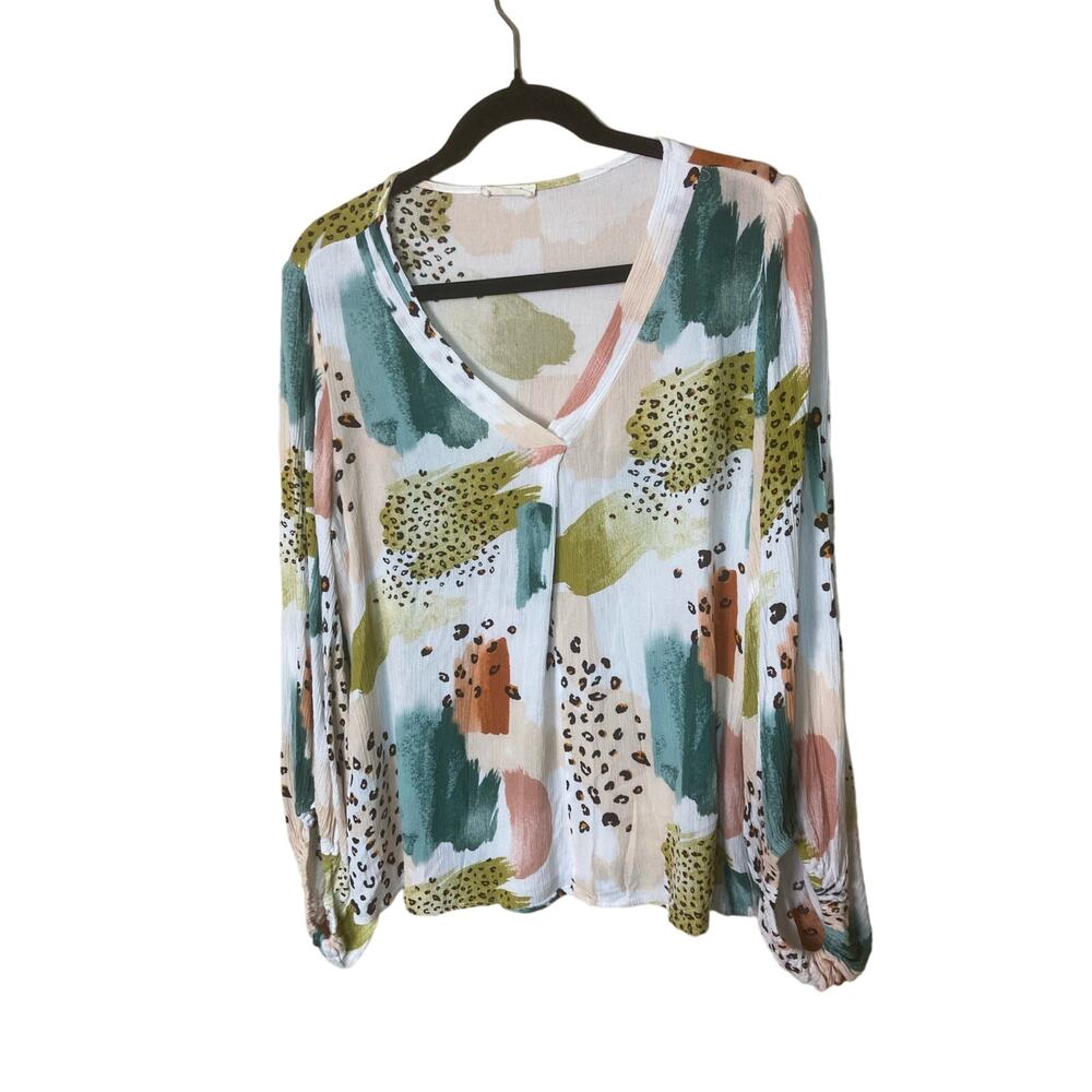 Oddy Geo Print‎ Rayon  V neck Blouse Size M